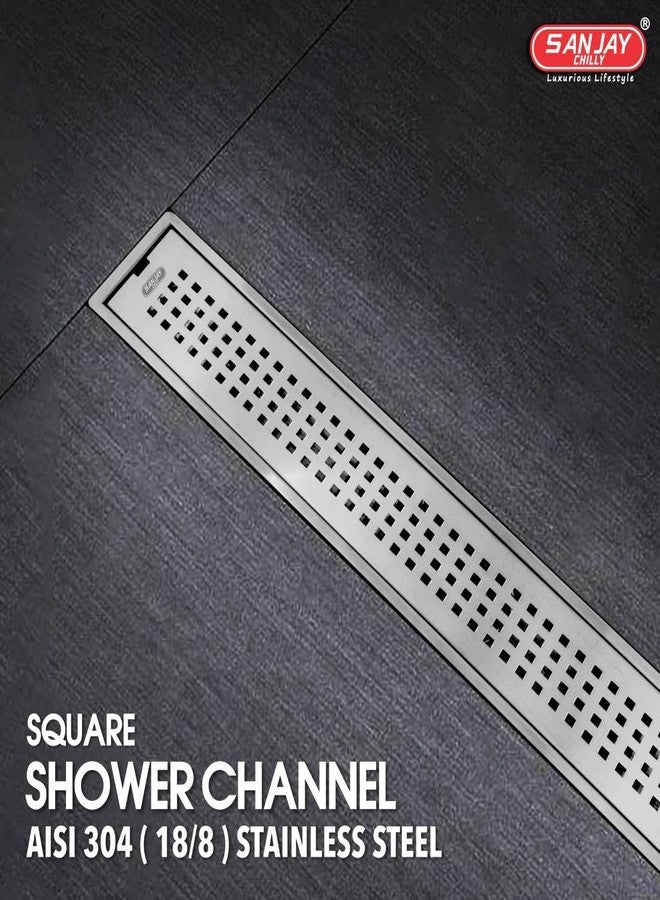 Sanjay Chilly Square Shower Channel Drainer Stainless Steel Premium Collection 304 Grade Waste Water Floor Drain Strainer with Collar & Cockroach Trap Bathroom Gratings (Center Hole - 12 x 4 INCH) - Image 2